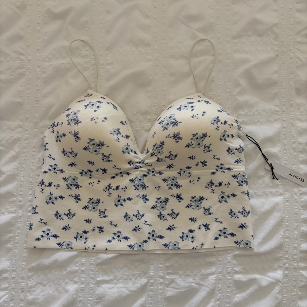 Forever 21 White Camisole with Blue Floral Print